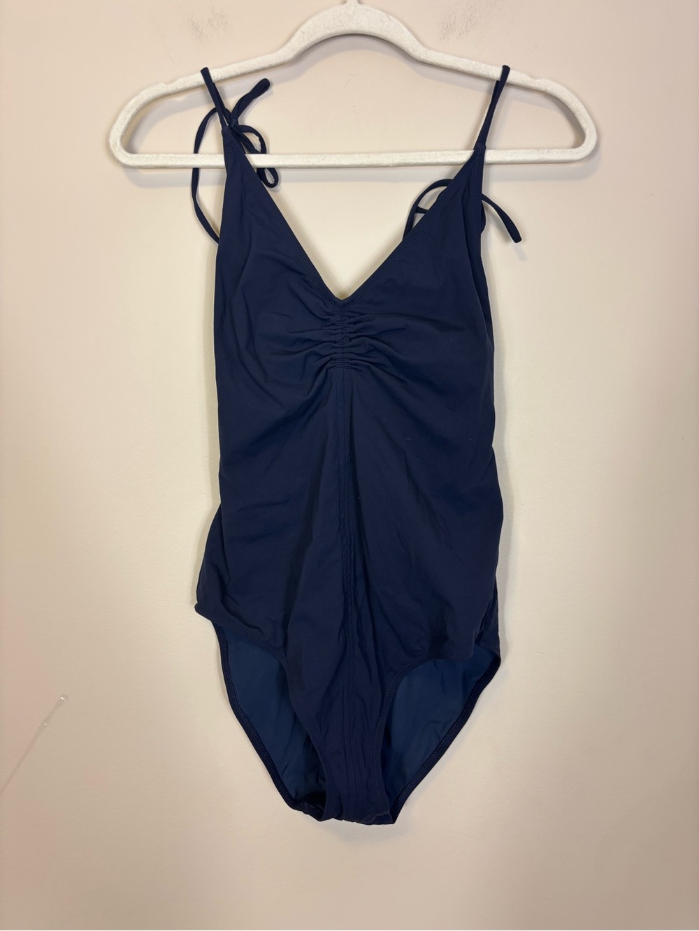 Ulla Johnson Navy Blue Ruched One-Piece Swimsuit with Tie Straps Large